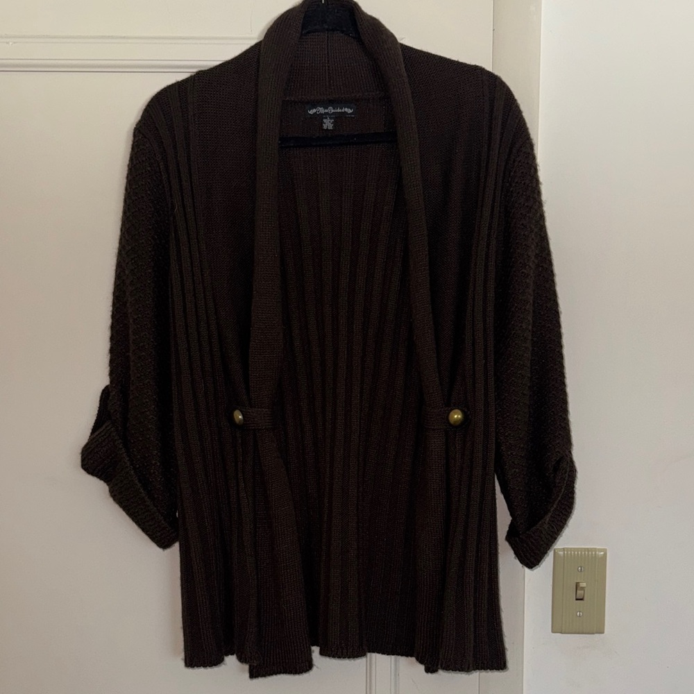 Miss Guided Dark Brown Open-Front Ribbed Cardigan Sweater SZ L